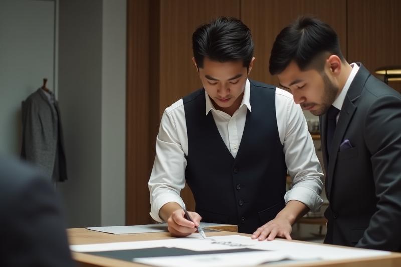 개별 상담을 진행하는 전문 테일러와 고객